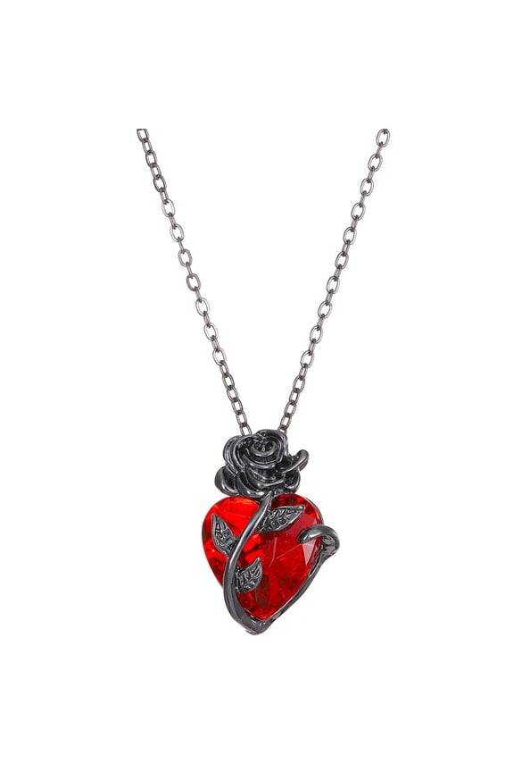 Heart Rose Necklace With Dark Style Wrapped Flower Heart Shaped Collar Chain As A Valentine's Day Gift