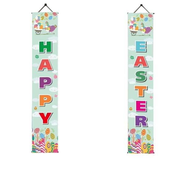 Wovilon Flags Easter Porch Sign, Happy Easter Banner Indoor Outdoor Wall Hanging Flag Banners