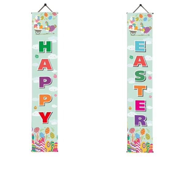 Wovilon Flags Easter Porch Sign, Happy Easter Banner Indoor Outdoor Wall Hanging Flag Banners