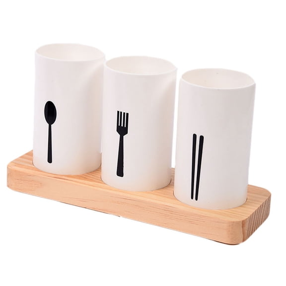 Wovilon Household O-ak Base Cutlery Storage Box, Kitchen Draining Chopsticks Spoon Box, Split Storage Compartment