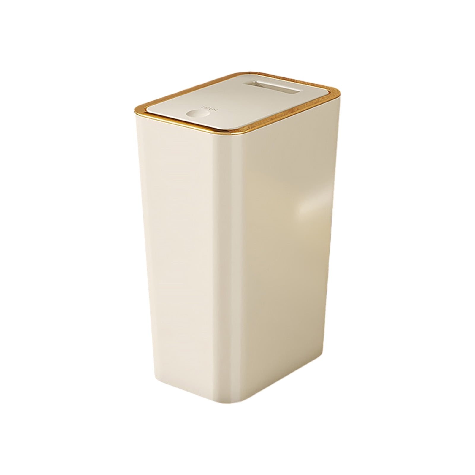 Wovilon Household Push-type Trash Can for Living Room, Kitchen and Bathroom with Lid and Deodorant Trash Can, 13" x 7.7" x 5.1", Cream