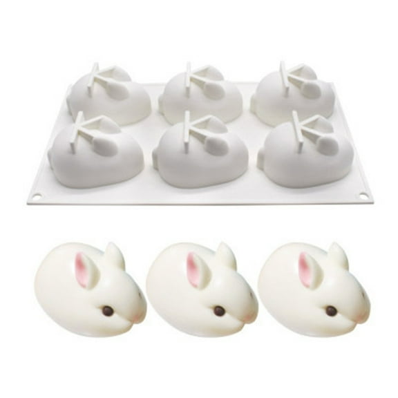 Wovilon Ice Cubes Tray 6 Cavity 3D Easter Silicone Bunny Chocolate Mold, Silicone Rabbit Mold, Easter Rabbit Bunny Baking Mould For Mousse Cake Pudding Jelly Dessert Fondant Cheesecake Soap Ice Tray