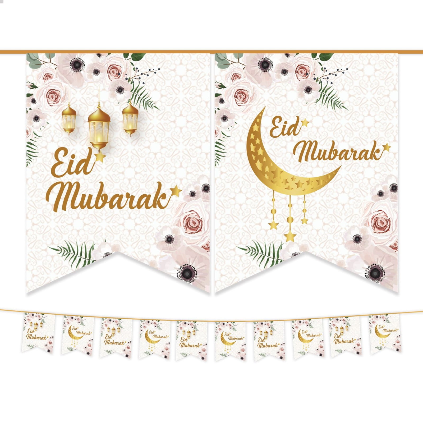 Wovilon Islamic Gold Star Crescent Moon Lantern Ramadan Garland Eid ...