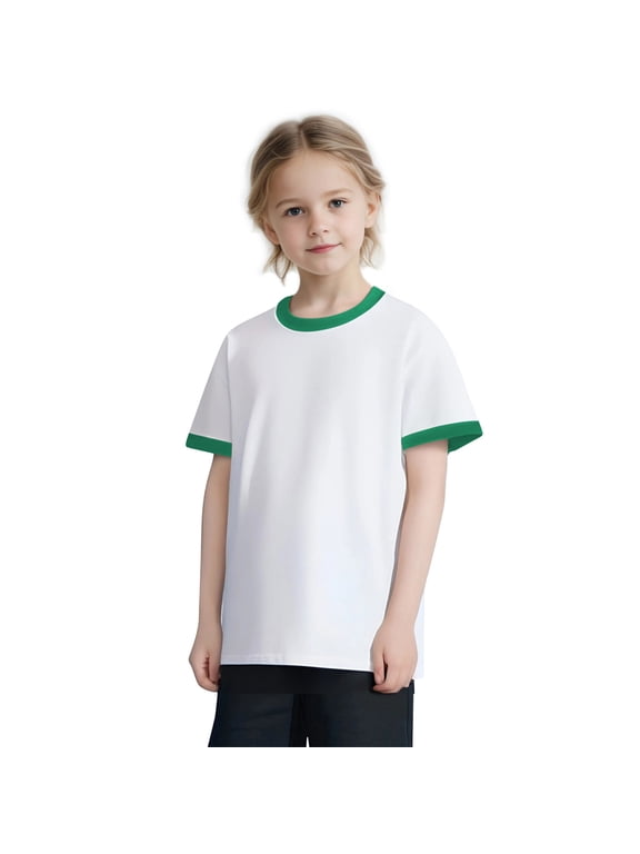 Kids' Ringer T-Shirt, Color Block Crew Neck Short Sleeve Tee, 100% Cotton Top for Boys and Girls, Ages 2-13