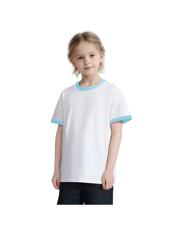 Kids' Ringer T-Shirt, Color Block Crew Neck Short Sleeve Tee, 100% Cotton Top for Boys and Girls, Ages 2-13