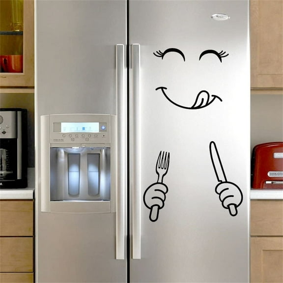 Wovilon Kitchen Fridge Wall Sticker, Cute Sticker Fridge Happy Delicious Face Kitchen Fridge Wall Refrigerator Vinyl Stickers Cute Home Decor 1 Set