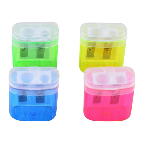 Wovilon Kitchen Gadgets Double Hole Plastic Pencil Sharpener With Lid Square Pencil Sharpener