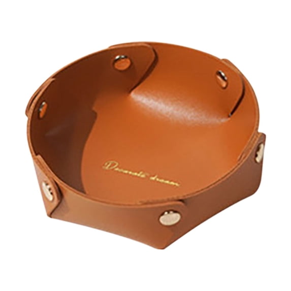 Wovilon Leather Tray Small Desktop Storage Box Bedside Table Car Key Wallet Cash Jewelry Watch Phone Coin Card Cosmetics Stationery Diy Home Decor 17.5X17.5Cm