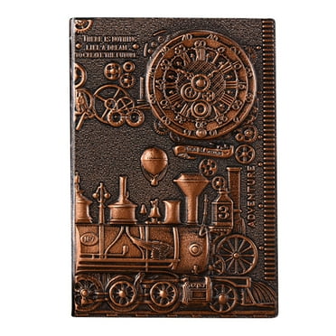 Wovilon Leather Writing Journal Vintage Notebook (Bronze), Embossed Train Daily Notepad Diary With Lined Page, Cool Journal Gift For Women Men To Write In
