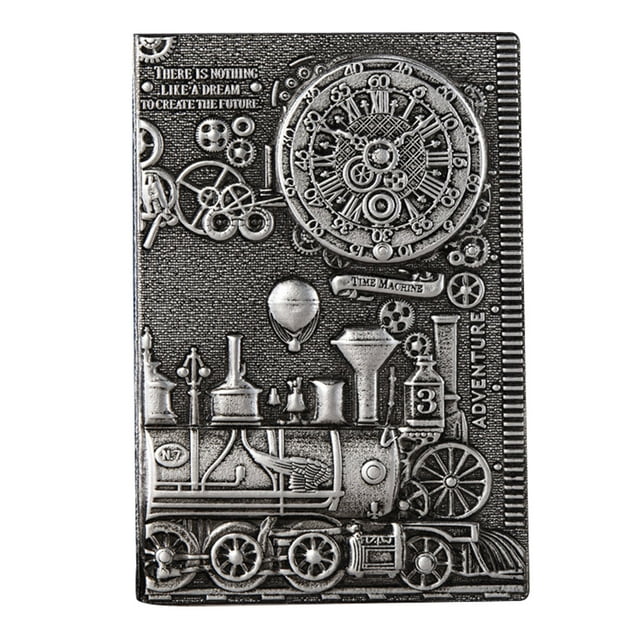 Wovilon Leather Writing Journal Vintage Notebook (Silver), Embossed Train Daily Notepad Diary With Lined Page, Cool Journal Gift For Women Men To Write In