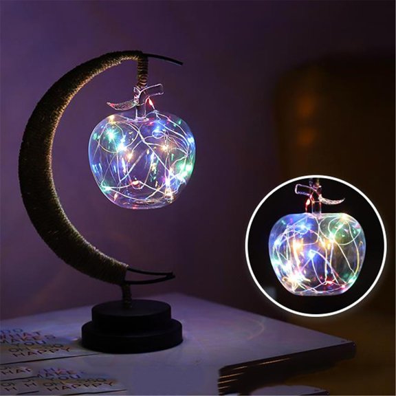 Wovilon Led Decoration Light Moon Apple Light Birthday GiftRope Iron Night Light