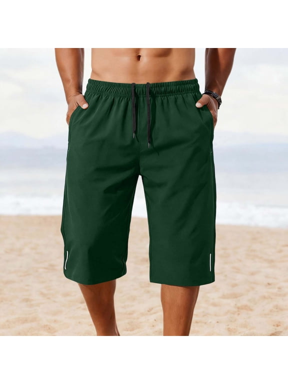 Men's Capri Shorts, Athletic Running 3/4 Pants with Drawstring Waist and Reflective Stripe, Lightweight Stretch Activewear Bottoms for Training and Outdoor Sports