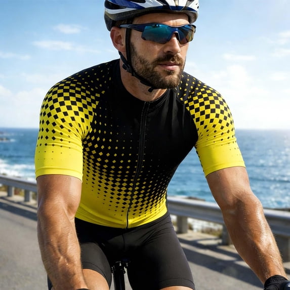 Wovilon Men's Cycling Jerseys, Short Sleeve Full Zip Bike Shirts with UPF Sun Protection, Quick Dry Breathable Athletic Tops for Racing and Training, Lightweight Stretch Performance Sportswear