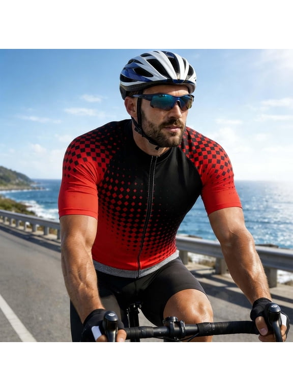 Men's Cycling Jerseys, Short Sleeve Full Zip Bike Shirts with UPF Sun Protection, Quick Dry Breathable Athletic Tops for Racing and Training, Lightweight Stretch Performance Sportswear