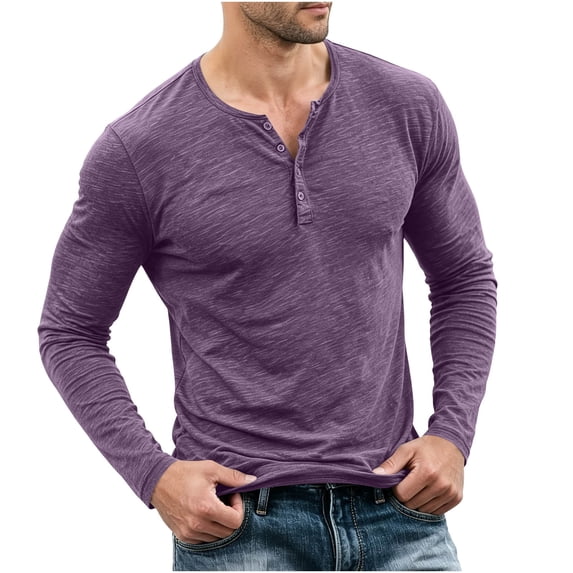 Wovilon Men's Henley Shirt Long Sleeve Button Placket Slim Fit Solid ...