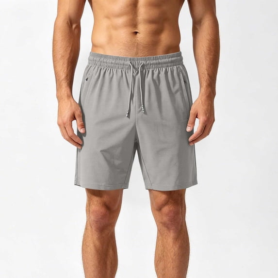 Wovilon Men's Quick Dry Athletic Shorts with Zipper Pockets, Elastic Waist Drawstring Casual Summer Shorts for Gym, Running, Training, and Outdoor Activities