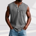 thumbnail image 1 of Wovilon Men's Sleeveless Henley Shirt with Chest Pocket, Half Button Down Round Neck Casual Tank Top, Summer Workout Muscle Tee for Daily Wear Gym Vacation Men's T-Shirt, 1 of 6