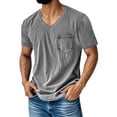 thumbnail image 1 of Wovilon Men's Washed V-Neck Short Sleeve T-Shirt with Chest Pocket and Contrast Stitching, Comfortable Casual Summer Tee for Daily Wear, Travel, and Weekend Outings, 1 of 4