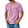 thumbnail image 1 of Wovilon Men's Washed V-Neck Short Sleeve T-Shirt with Chest Pocket and Contrast Stitching, Comfortable Casual Summer Tee for Daily Wear, Travel, and Weekend Outings, 1 of 3