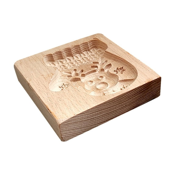 Wovilon Novel Carved Cookie Model Cutter Cookie Wooden Gingerbread Shortbread Model
