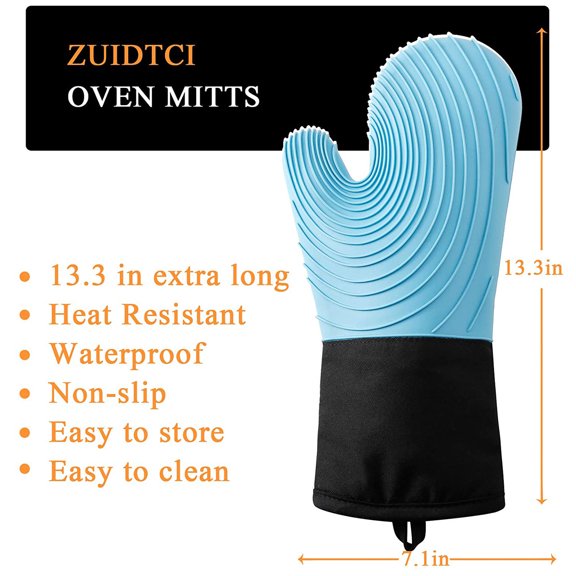 Wovilon Oven Mitts 1 Pair Silicone Oven Mitts Extra Long Flexible Oven Gloves With Quilted Liner