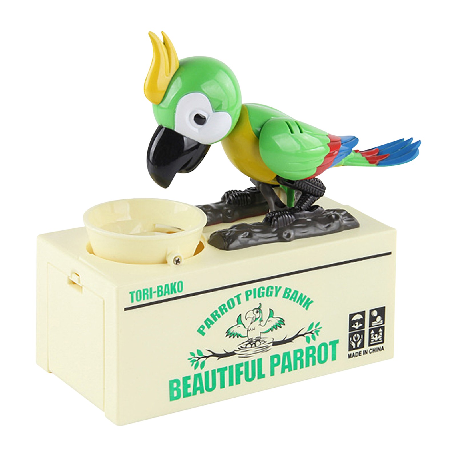 Wovilon Piggy Bank Beautiful Parrot Cartoon Electric MoneyEating Coin