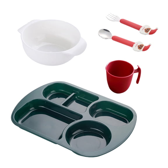 Wovilon Plastic Dinner Children's Christmas Dinner Household Fall-proof Fast Food Dinner Bowl Water Cup Spoon Fork Five Sets