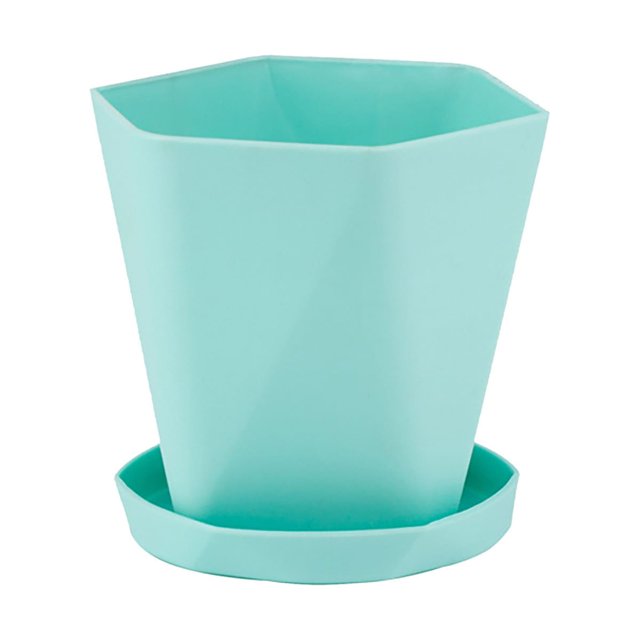 Wovilon Plastic Plant Pots with Drainage Holes, Saucers and Tray, Polygon Large Planters for