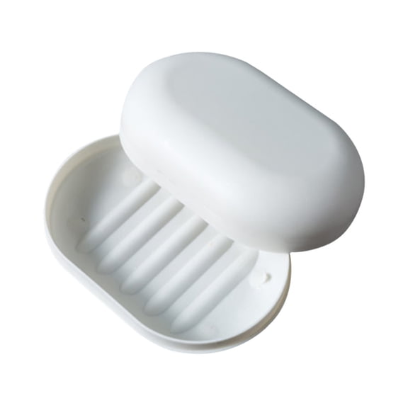 Wovilon Plastic Soap Holder (White), Portable Leakproof Soap Container Dishes with Lid, Perforations, Natural, for Travelling