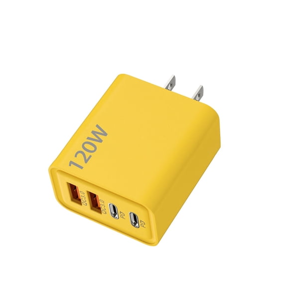 Wovilon Portable 120W GaN Charger, 2 Type-C 2 USB-A Ports for Phone Tablet Laptop Charging, Multi-Device Fast Charging, PD QC Supported Travel Adapter