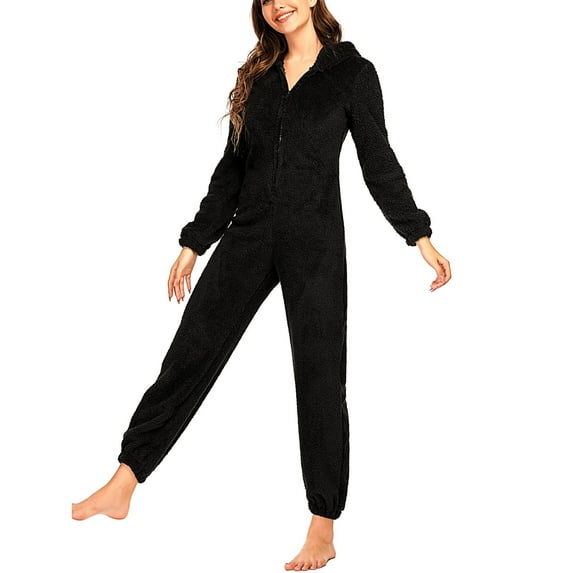 Wovilon Rossa Women's Warm Fleece Hooded Footed Zipper Pajamas Soft Adult Onesie Footie with Hood for Winter
