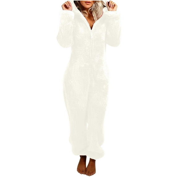 Wovilon Rossa Women's Warm Fleece Hooded Footed Zipper Pajamas Soft Adult Onesie Footie with Hood for Winter