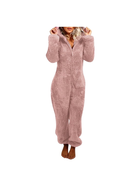 Rossa Women's Warm Fleece Hooded Footed Zipper Pajamas Soft Adult Onesie Footie with Hood for Winter