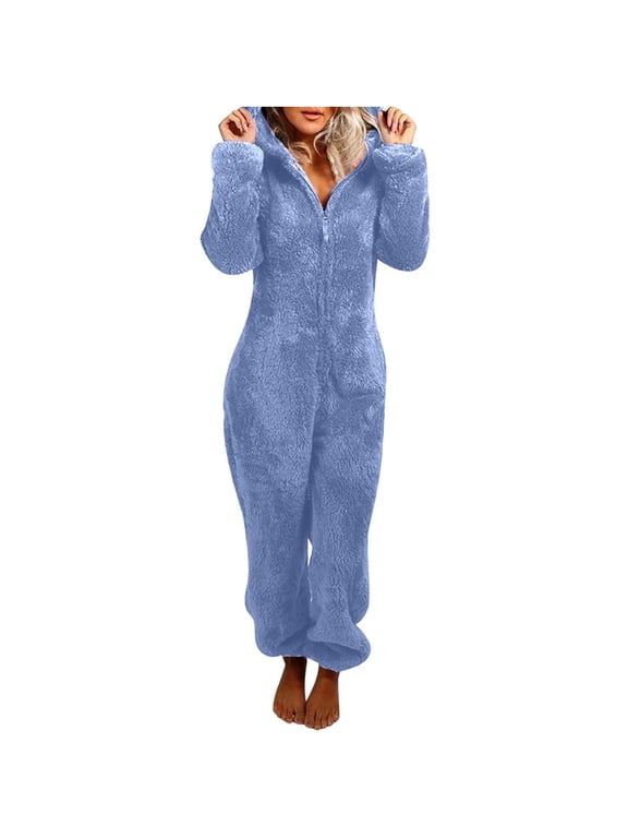 Rossa Women's Warm Fleece Hooded Footed Zipper Pajamas Soft Adult Onesie Footie with Hood for Winter
