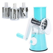 Wovilon Rotary Cheese Grater Cheese Shredder (Blue) - Cambom Kitchen Manual Cheese Grater With Handle Vegetable Slicer Nuts Grinder 3 Replaceable Drum Blades and Strong Suction Base