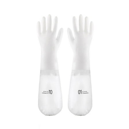 Wovilon Rubber Latexs Waterproof Dishwashing Gloves 2 Pair Medium Long Cuff Flock Lining Household Cleaning Gloves And Embossed Palm Gloves For Laundry Gardening