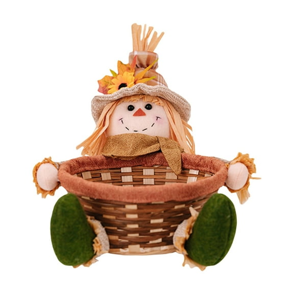 Wovilon Scarecrows Candy Basket For Thanksgiving Season Dolls Candy Container Home Decoration Embellishment