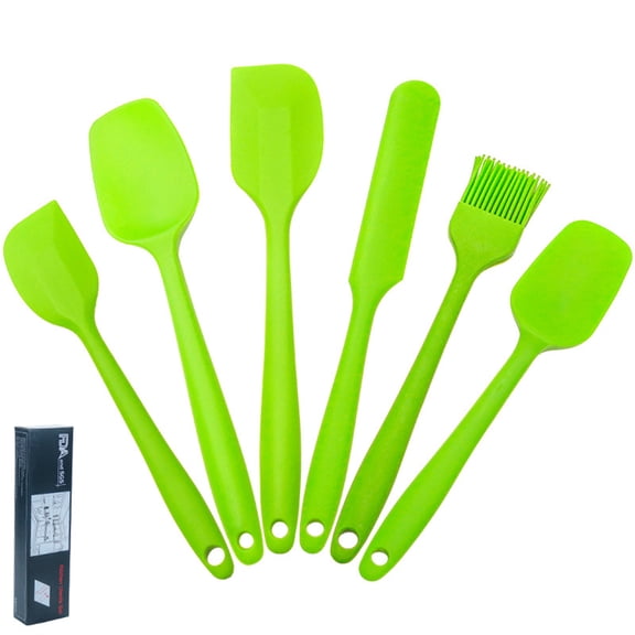 Wovilon Silicone Spatula Set - Heat Resistant & BPA Free - 6 Piece Nonstick Rubber Spatulas, Spoonula, Jar Scraper for Cooking, Baking, Mixing, Frosting - Dishwasher Safe Kitchen Utensils - Green