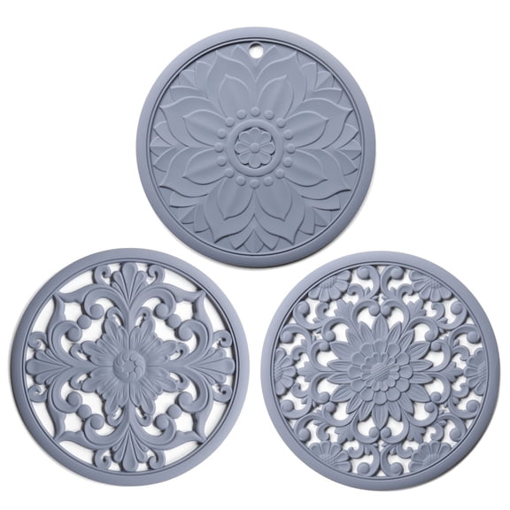 Wovilon Silicone Trivet Mat Set With 3 Carved Patterns Hot Pot Holder Hot Pads Kitchen Gadgets Kitchen Tools