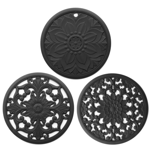 Wovilon Silicone Trivet Mat Set With 3 Carved Patterns Hot Pot Holder Hot Pads Kitchen Gadgets Kitchen Tools