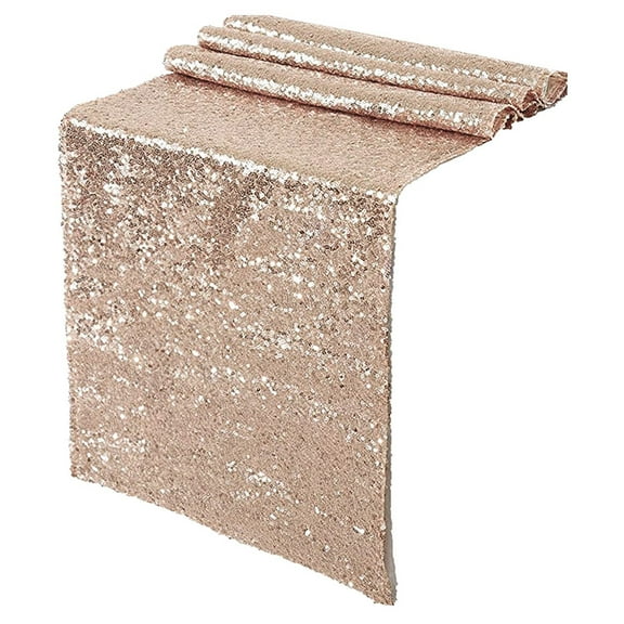 Wovilon Sparkly Rose Gold Sequin Table Runners 12X72Inch Shimmer Table Linen For Wedding Party Anniversary Birthday White Tablecloths For Rec Tables