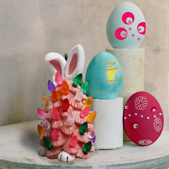 Wovilon Spring Easter Bunny Light Up Tree 6"x3" , Multicolor Glowing Resin Ornament for Home, Charming Rabbit Figurine for Table Decor, Thoughtful Holiday Gift for Family Friends