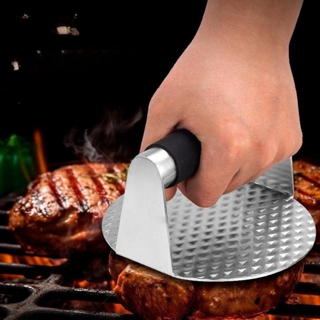 Wovilon Stainless Steel Burger Press, Bacon Press Round Burger Smasher