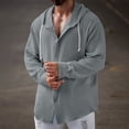 thumbnail image 1 of Wovilon Summer Casual Relaxed Fit Hooded Button Down Shirt for Men, Lightweight Textured Long Sleeve Top with Drawstring Hood, Versatile Vacation Outdoor Outfit, 1 of 6