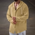 thumbnail image 1 of Wovilon Summer Casual Relaxed Fit Hooded Button Down Shirt for Men, Lightweight Textured Long Sleeve Top with Drawstring Hood, Versatile Vacation Outdoor Outfit, 1 of 8