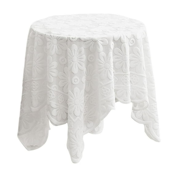 Wovilon Sunflower Tablecloth White Lace Knitted Round Table Rectangular Coffee Table Dining Table Desk TV Cabinet Cover Cloth