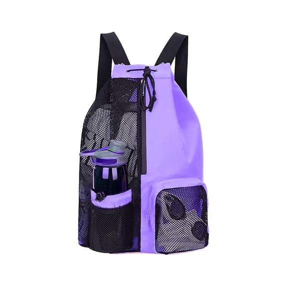 Wovilon Swim Bag Mesh Drawstring Backpack With Wet Bag For Swimming Gym And Fitness Gear Cloth Material Large Capacity