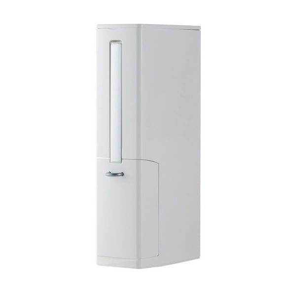 Wovilon Trash can with Toilet Brush Holder, Slim Plastic Trash Can 0.65 Gallon, 2.5 Liter Garbage Can with Press Top Lid, White Rectangular Modern Waste Can for Bathroom