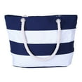 thumbnail image 1 of Wovilon Tropical Summer Striped Beach Bag for Women, Tote Bags Reusable Grocery Shoulder Bag with Zipper Pocket, 17.7" x 13" x 5.5", Navy, 1 of 7