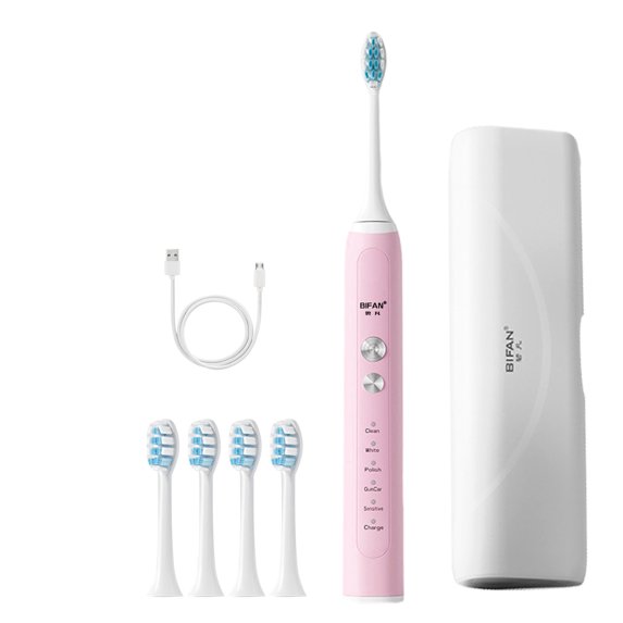 Wovilon USB Charging Toothbrush, Toothbrush With 4 Brush Heads, Smart 5-ModesTimer Toothbrush IPX7